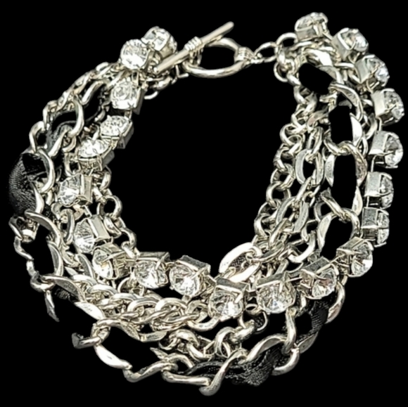 6 CHAIN SILVER TONE CLASP TOGGLE T-BAR CLOSURE BRACELET - Picture 1 of 7
